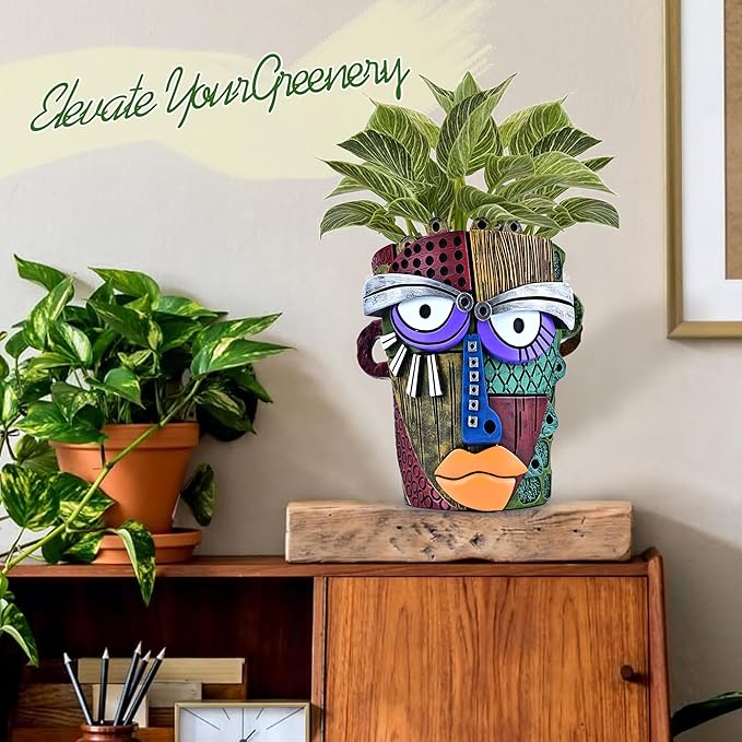 Abstract Face Planter Pots for Plants,Hand-Painted Colorful Flower Pots with Drainage, Indoor Outdoor Garden Decor Gift(Classic,Large) Midogaigai