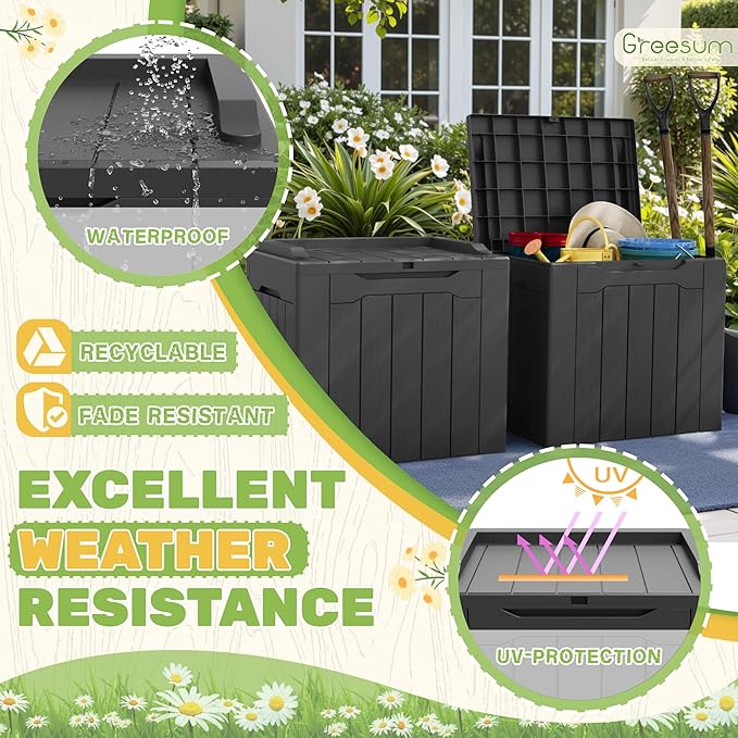Greesum 31 Gallon Deck Box for Outside, All Weather Outdoor Storage Boxes for Patio Furniture Set, Package Delivery Box,Garden Tools, Gray(Set of 2) BuynowfromGreesum