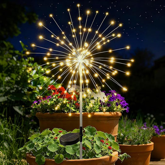 btfarm 1 Pack Solar Garden Lights Outdoor, 8 Modes Firework Lights Solar Powered, Waterproof Twinkle Fairy Light Outside for Yard Patio Pathway Pool Christmas Party Decorative, Warm White btfarmdecorativelighting