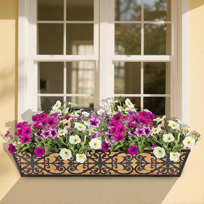 2 Pack 30 Inch Window Boxes Planters Railing Planter Box with Adjustable Brackets & Coco Liners Fabric Plant Grow Bags Deck Railing Planter Boxes Balcony Hanging Flower Box for Outdoor Plants KarlliuHOMEGARDEN
