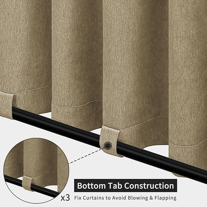 Easy-Going Linen Look Outdoor Curtains Waterproof Windproof Porch Curtains, Soft Thicken Outdoor Privacy Curtains for Patio, Gazebo, Grommet Top and Tab Bottom Drape, 1 Panel, 54x108 inch, Khaki Easy-Going