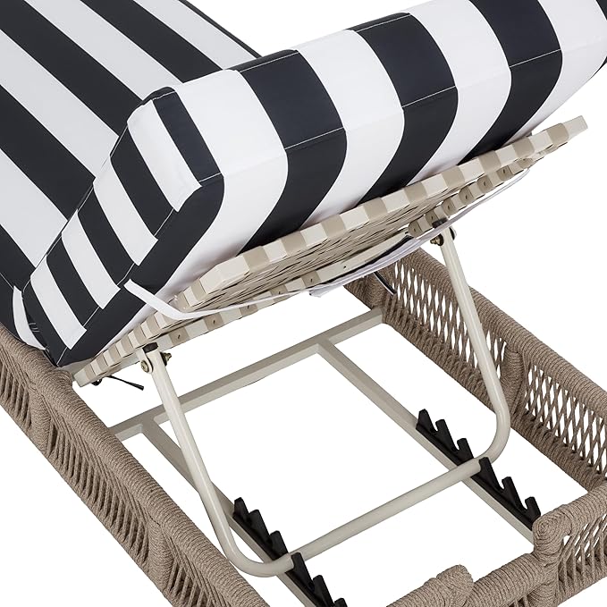 SAFAVIEH Outdoor Patio Furniture Collection - Gillian Heather Tan Rope Daybed, Navy Stripe Cushion, Coastal Sunlounger, Fully Assembled (PAT7527F) SAFAVIEH
