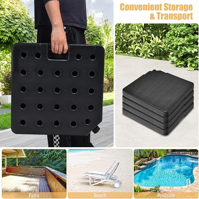 Tangkula 4Pcs 13L 220 lbs Cantilever Offset Patio Umbrella Base, Water & Sand Filled Heavy Duty Outdoor Umbrella Base, Square Umbrella Base Plate Set with Easy-Fill Spouts, Black TANGKULA