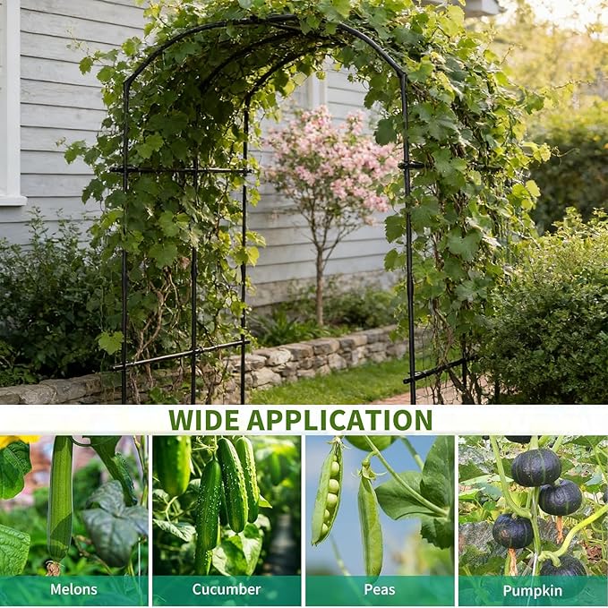 DoCred Tall Garden Arch Trellis for Climbing Plants, 87in Tall Metal Plant Support Trellis Archway for Climbing Vine Vegetable/Fruit/Flower Outdoor Yard Lawn Garden Arch Tunnel Trellis DoCred