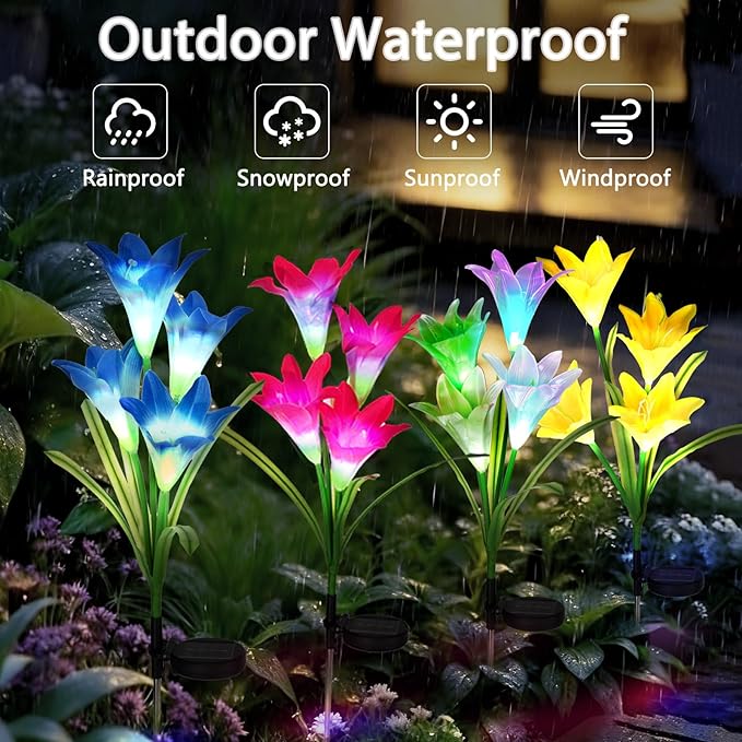 echosari 4 Pack Color Changing Solar Lights Outdoor Waterproof, Solar Lily Flower Stake Lights Auto ON/Off Solar Garden Lights for Lawn Pathway Landscape Garden Gifts for Mom Women Grandma echosari