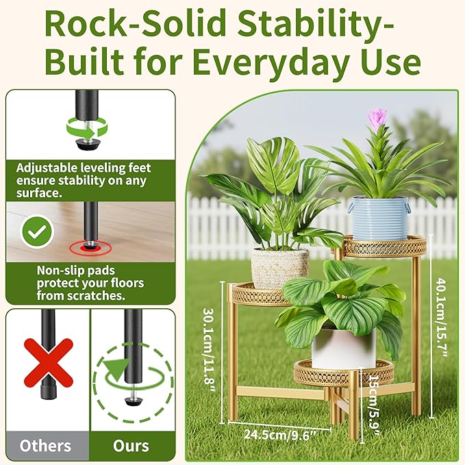 Metal Plant Stand Indoor Outdoor, 3 Tier Corner Tall Plant Shelf for Multiple Plants, Tiered Plant Stand, Heavy Duty Flower Holder, Folding Tall Rack for Garden Patio Balcony - GoldWave Rootora