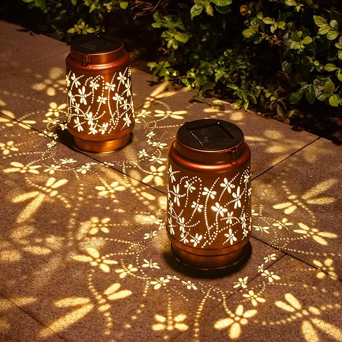 Dragonfly Birthday Gifts for Women Mom Grandma Solar Lanterns Outdoor Waterproof Garden Decor Metal Hanging LED Decorative Light for Patio Yard Lawn Backyard Front Porch Gardening Gifts DIBIEECN