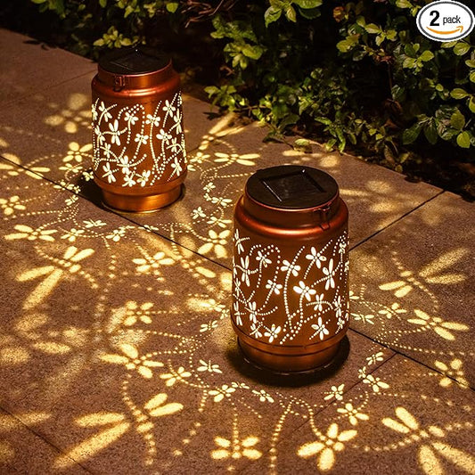 2 Pack Dragonfly Birthday Gifts for Women Mom Grandma Solar Lanterns Outdoor Waterproof Garden Decor Hanging LED Decorative Light for Patio Yard Lawn Gardening Gifts DIBIEECN