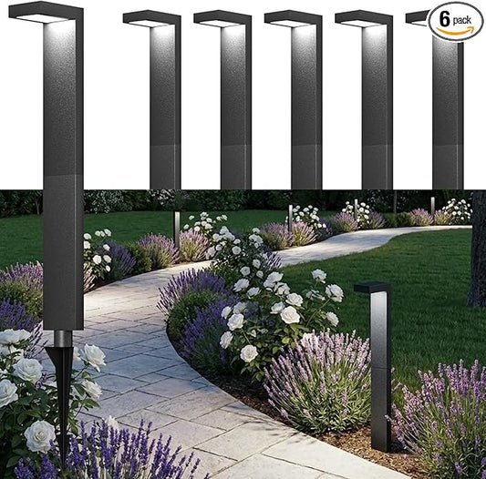 Low Voltage Landscape Lights, 6 Pack Outdoor LED Pathway Light, Wired Path Lighting for Walkway, Garden, IP65 Waterproof, 400LM, 4000K, Modern Cast-Aluminum, Black Lawyettle
