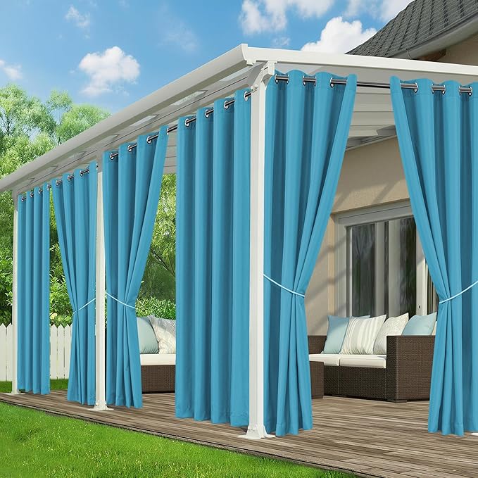 Outdoor Curtains for Patio Waterproof - 6 Panels Privacy Weatherproof Outside Curtains with Grommets for Pergola, Gazebo, Porch, Cabana, Balcony, 54 x 108 Inch, Teal RichSets