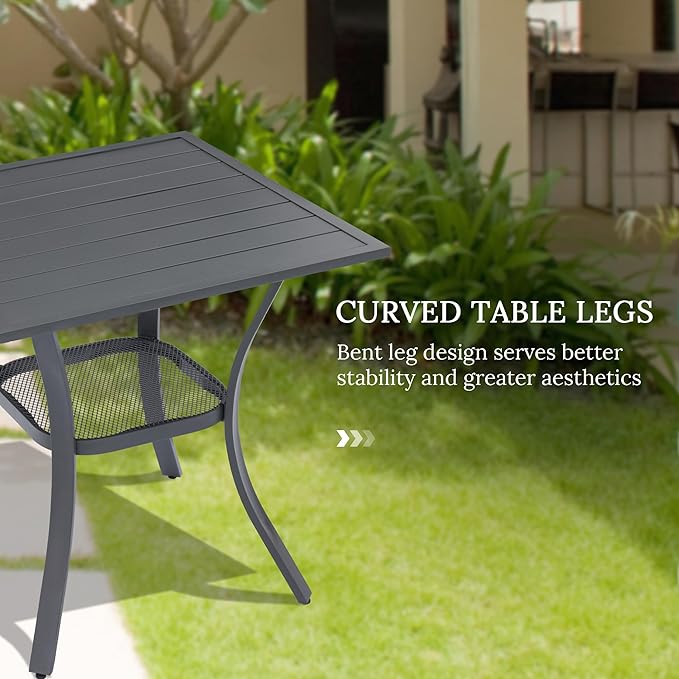 VICLLAX Patio Set for 2, Outdoor Dining Set Includes 28" Small Outdoor Table and 2 Stackable Sling Chairs, Grey Tabletop and Grey Fabric HOME