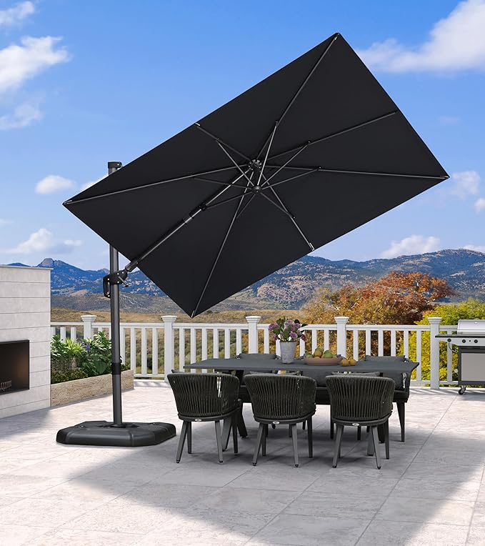 PURPLE LEAF 6.5' X 10' Left-right Tilt Patio Umbrella Outdoor Cantilever Swivel Rectangle Umbrella Aluminum Offset Umbrella with 360-degree Rotation for Garden Deck Pool Patio Grey PURPLELEAF