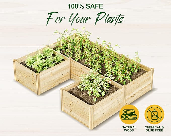 AMERLIFE U-Shaped Raised Garden Bed, 7.5Wx6Dx1.6H Free Combination Outdoor Wooden Raised Garden Bed Planter with 19.6" Depth Planter Box AMERLIFE