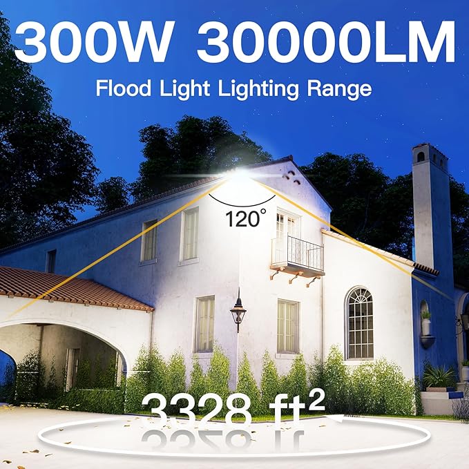 1 Pack LED Flood Lights Outdoor, 300W 30000LM Super Bright Floodlight Outside Work Light with 5.9FT Plug, IP65 Waterproof 6000K Outdoor LED Flood Light for Garage, Yard, Lawn, Garden LEDDICTIVE