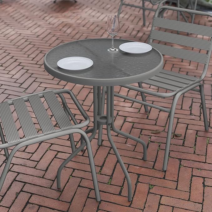 Flash Furniture Bellamy 23.75'' Round Tempered Glass Metal Table, Silver FlashFurniture