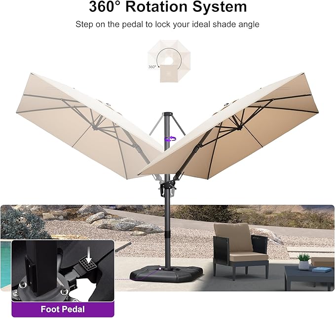 PURPLE LEAF 8.2' X 11.5' Left-right Tilting Patio Umbrella Outdoor Cantilever Swivel Rectangle Umbrella with Tilt Aluminum Offset Umbrella with 360-degree Rotation for Garden Deck Pool Patio Beige PURPLELEAF