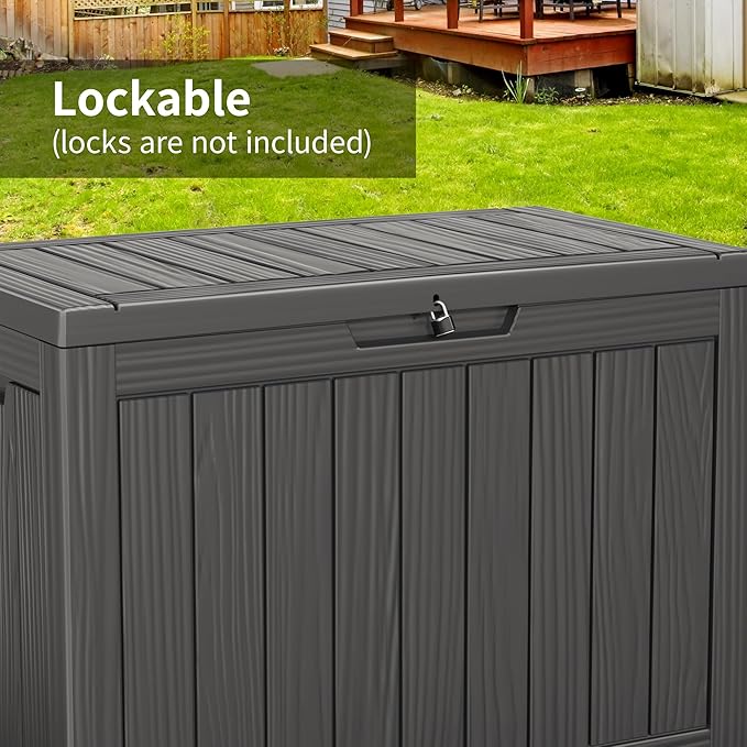 45 Gallon Waterproof Outdoor Storage Box,Resin Deck Box,Lockable Outside Storage Box Container for Patio Furniure,Garden,Tools (45 Gallon,Black) MAIUSCOLI