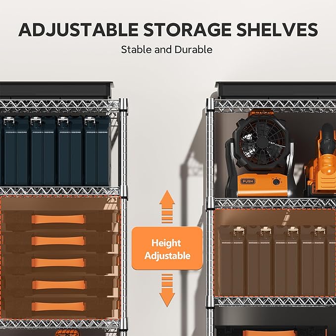 4 Tiers Storage Shelves Load 1400LBS, Metal Shelving Wire Metal Shelving Unit Shelves for Storage Adjustable Garage Shelving for Pantry Kitchen Garage Chrome 17.7" D x 47.3" W x 62.7" H MEIGAOPLASTICANDMETALHKCOLIMITED