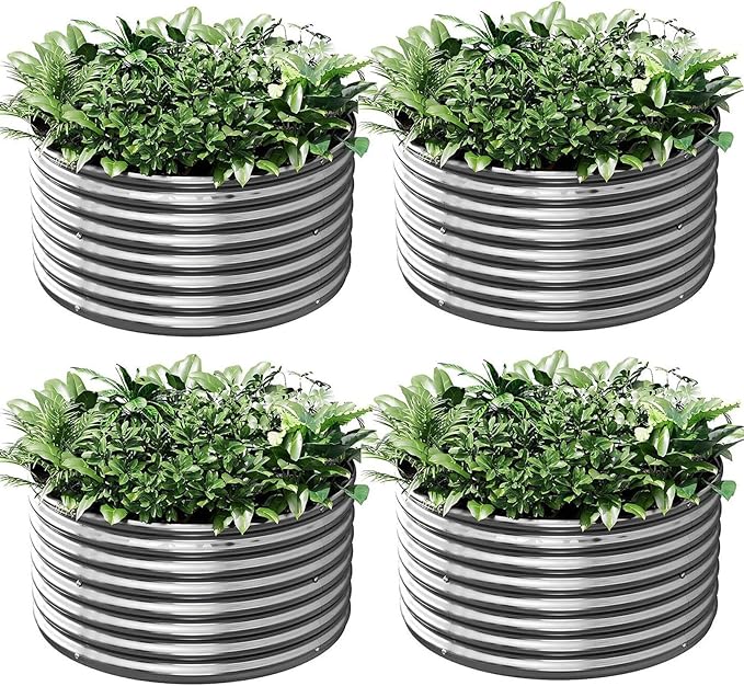 4 Pack 3x3ft Round Galvanized Raised Garden Bed Outdoor, Metal Garden Bed for Vegetables, Above Ground Garden Box for Flower, Steel Raised Beds for Gardening - 3ftx3ftx10inch Mostmahes