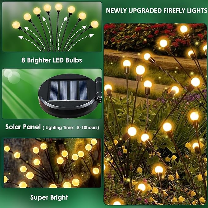 6-Pack Garden Solar Lights, 48 LED Solar Lights Outdoor for Garden Decor, Waterproof Firefly Light Outdoor (Sway by Wind), Swaying Light for Outside Yard Pathway Landscape Decorations (Warm White) Albelt