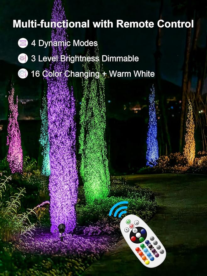 ZUCKEO All-in-One RGBW Landscape Lighting Kit, 5W Color Changing Low Voltage Landscape Lights with Transformer and 80FT Wire, LED Multi-Color Landscape Spotlights for Holiday Yard Garden House, 8Pack ZUCKEO