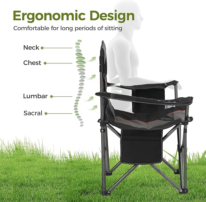 ALPHA CAMP Heavy Duty Camping Chair 500LBS Capacity, Oversized Folding Chair for Heavy People, Padded Portable Outdoor Chair with Cooler Bag & Cup Holder for Camping, Fishing, Beach ALPHACAMP