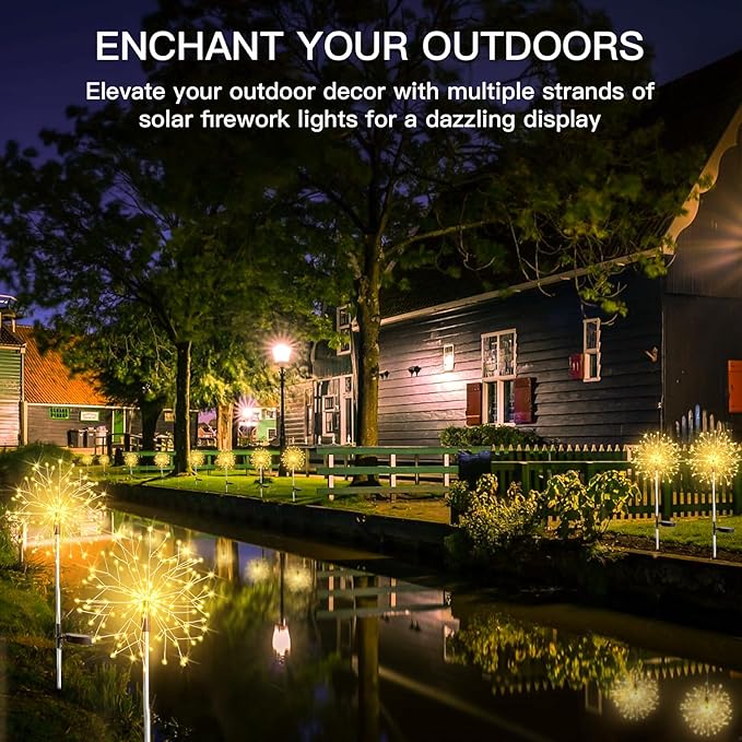 suddus Solar Garden Lights Outdoor Waterproof Decorative, 2Pack 150LED Firework Lights, Solar Fairy Lights for Yard, Garden, Party, Patio, Pathway, Flowerbed - Warm White SUDDUS