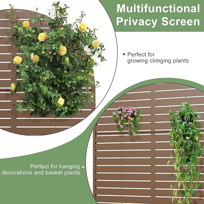 Casaphoria 72" H x 47" W Arched Metal Privacy Screen - Elegant Freestanding Outdoor Screen for Deck, Patio & Balcony - Versatile Decorative Privacy Panels for Home & Garden Use (Brown-Louvered) Casaphoria