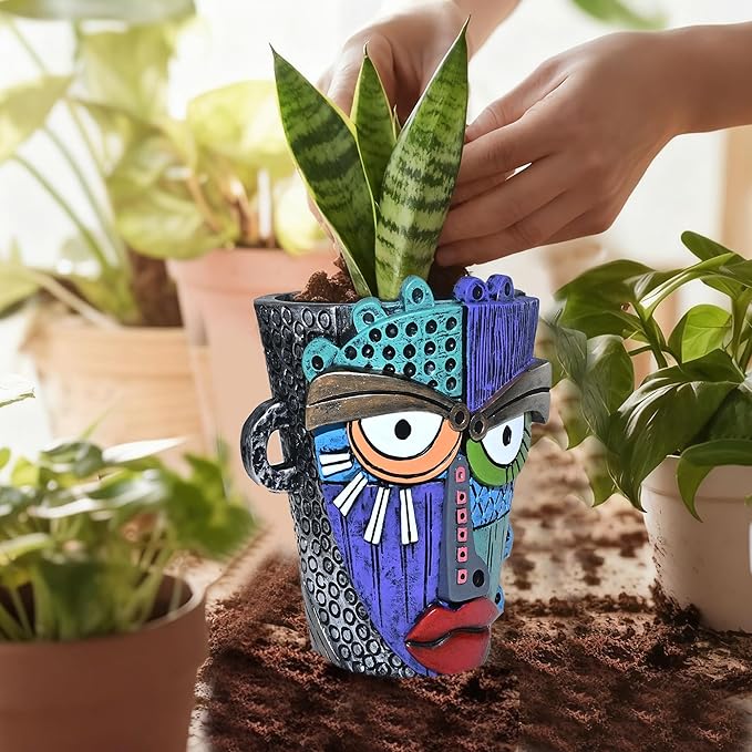 Abstract Face Planter Pots for Plants,Hand-Painted Colorful Flower Pots with Drainage,Indoor Outdoor Garden Decor Gift(Eclectic,Small) Midogaigai
