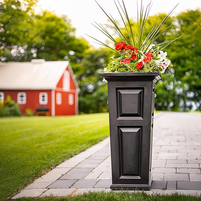 Mayne Nantucket 32-Inch Tall Planter – Self-Watering, Weather-Resistant Planter for Flowers – Durable Outdoor Design for Patio, Porch, or Entryway Mayne