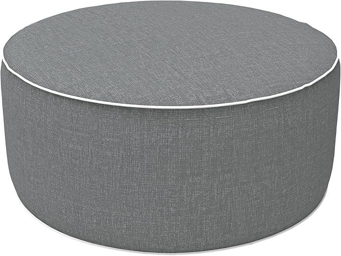 LVTXIII Outdoor/Indoor Inflatable Ottoman, 21"x21"x9" Patio Footrest Stool, Portable Round Pouf Ottoman for Patio Garden, Camping or Home Decoration, Grey Textured LVTXIII
