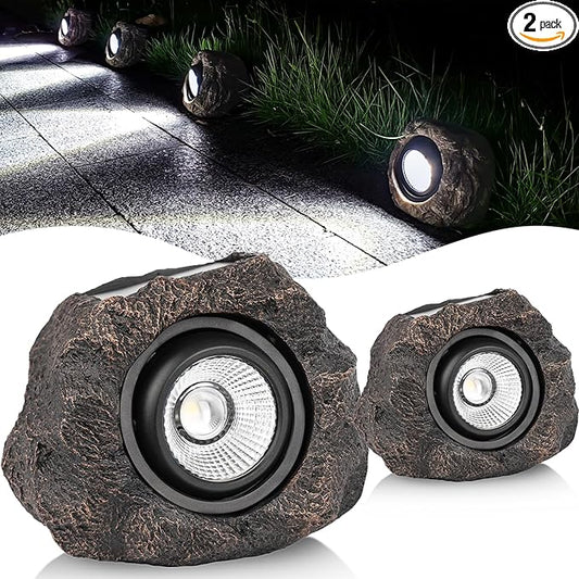 Solar Rock Lights Outdoor Garden Waterproof - Super Bright LED Solar Spotlights, Solar Powered Landscape Path Decorative Garden Stone Lights for Pathway, Walkway, Yard, Patio (2 Pack) Candieslife