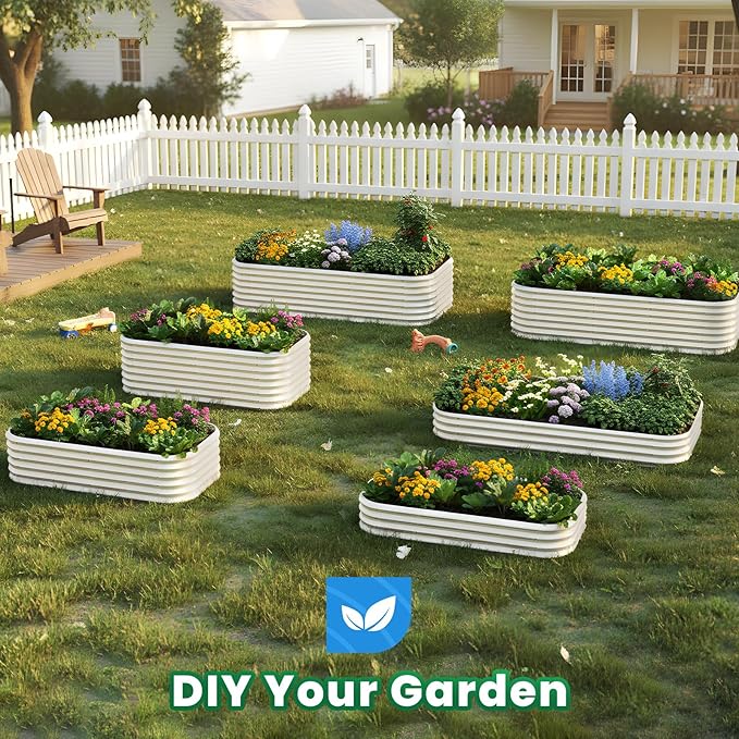 Quictent Galvanized Raised Garden Bed Kit, 6x3x2 ft Oval Metal Planter Box Tall for Vegetables Outdoor Backyard, Strengthened by Crossbar, Beige QUICTENT