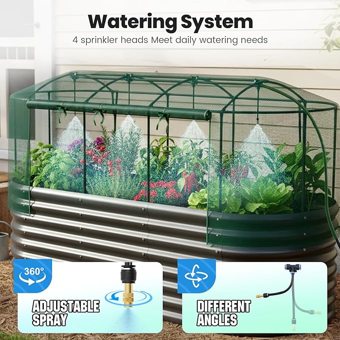 Quictent Galvanized Raised Garden Bed Kit with Self Watering System and Mesh Cover, Large Oval Metal Outdoor Planter Garden Boxes for Vegetables Herbs Flowers, 8x3x2Ft QUICTENT