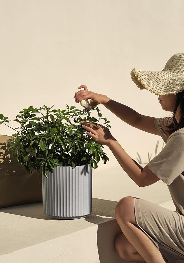 Veradek Demi Series Round Planter for Porch, Patio, Backyard | Durable Plastic-Stone Composite Material | Modern Décor for Tall Plants, Flowers VeradekOutdoor