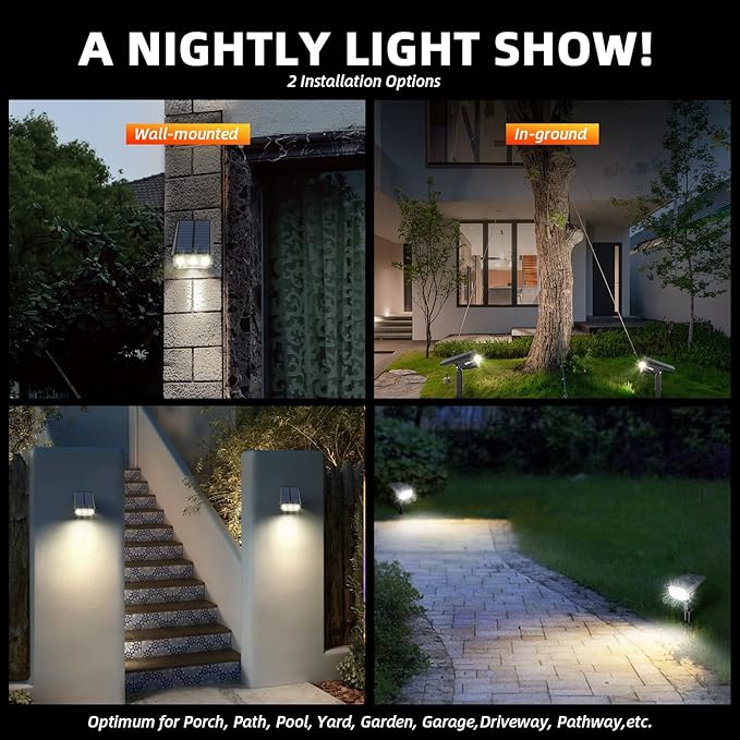 Solar Spot Lights Outdoor,40 LEDs Solar Outdoor Waterproof Landscape Lights with 3 Light Modes, Solar Powered Garden Yard Wall Lights Auto On,Off for Patio 8 Pack LEREKAM