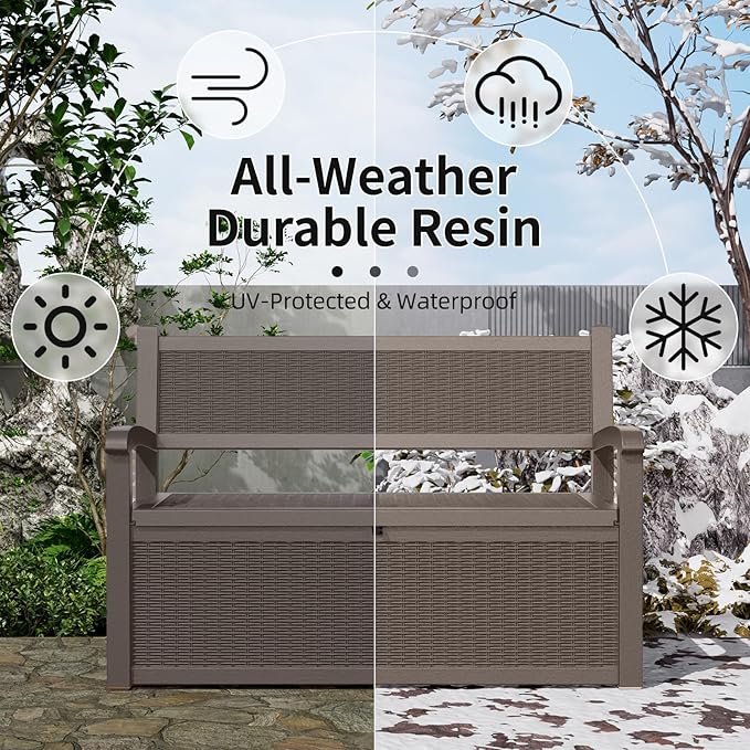 80 Gallon Outdoor Storage Bench Deck Box Waterproof Lockable,Outdoor Storage Furniture for Patio,Garden and Porch,Tools and Cushions（ Grey） OutdoorLivingPerfected