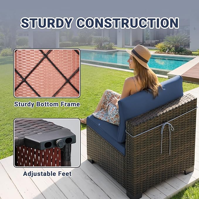 LEVELEVE 7 Pieces Outdoor Patio Furniture Sets,Rattan Conversation Sectional Set,Manual Weaving Wicker Patio Sofa with Tea Table Enjoyyourlife