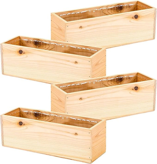 Wooden Planter Box, Rose Wood, Plastic Liner l Garden Decor l Restaurant and Wedding Decorations l Wedding Bouquets, Table Centerpiece, 12 x 4 Inches, (Rectangular) (12x4 Set of 4, Rose Wood) Rootora