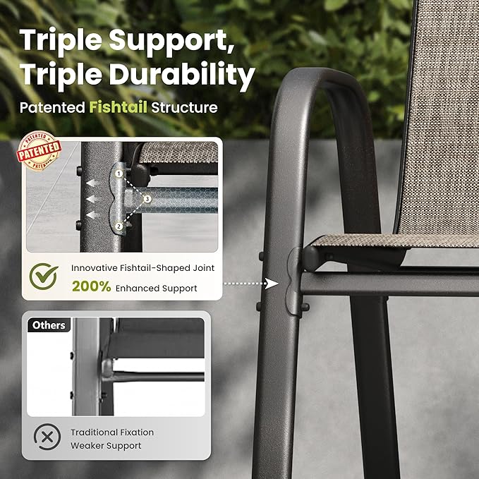 PHI VILLA Patio Chairs Set of 4, Outdoor Stackable Dining Chairs with E-Coating Metal Frame and Upgraded Textilene Fabric, All Weather Deck Chair 350 LBS Capacity for Porch Poolside Garden PHIVILLAThepioneerofcomfortablehouseholdsupplies