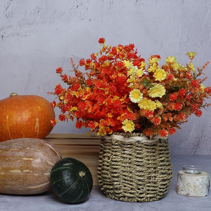 16 Bundles Artificial Plants Outdoor Fake Fall Flowers Mums for Garden Decor for Window Garden Office Patio Hanging Planter Pathway Front Porch (Mixed) YIBUKIY