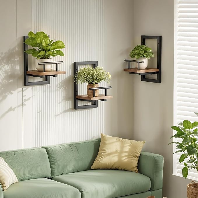 Floating Shelves for Wall, Plant Shelf Indoor, Wall Planters for Indoor Floating Plant Shelves for Bedroom, Living Room, Kitchen, Office, Bathroom Decor (2 Pack) SBOSBO