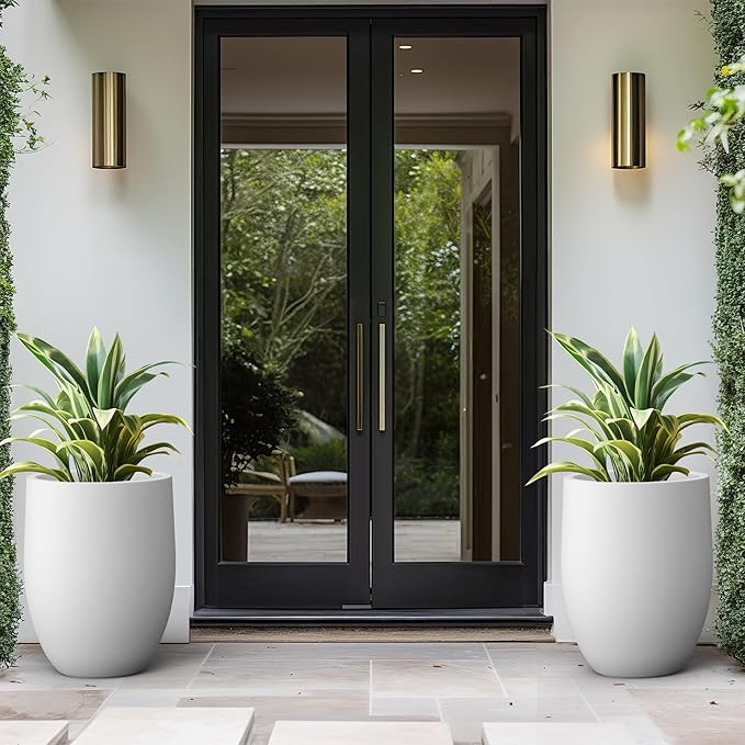 Kante 21.7 Inch Tall Concrete Planter, Large Indoor Outdoor Plant Pot with Drainage, Smooth White Finish with Painted Interior, Ideal for Porch, Home, Garden, Patio Kante
