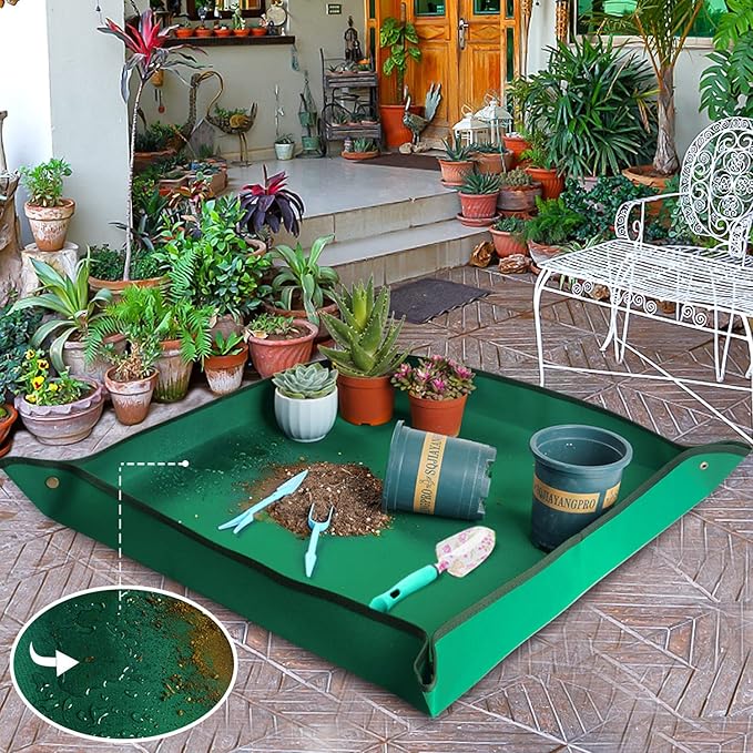 Plant Repotting Mat for Indoor Plants Transplanting Table Top Gardener Portable Potting Tray Potting Soil Tidy Tray Succulents Bonsai Planting Gardening Mat Garden Gifts for Women 29.5"x29.5" FocusonGardeningProjects