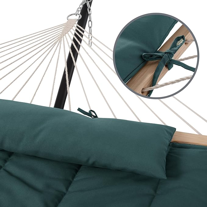 SUNCREAT Hammocks Two Person Hammock with 12ft Stand Included, Max 475lbs Capacity, Heavy Duty Free Standing Hammock, Dark Green SUNCREAT