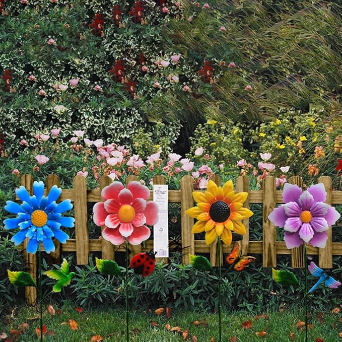 4 Pack Outdoor Solar Lights,Outdoor Waterproof Metal Art Stick Flowers,Garden Decor for Women Mom Grandma Halloween Hanging Metal Stakes Lights for Garden,Lawn,Patio EigreenSolaroutdoorlights