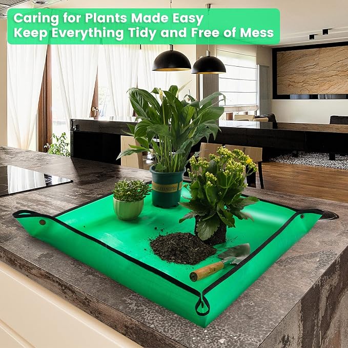 Repotting Mat for Indoor Plant Transplanting Control Mess, 26.8"X26.8" Waterproof Succulent Potting Mat Square Planting Tray Soil Change Mat Gardening Gifts for Plant Lovers FocusonGardeningProjects