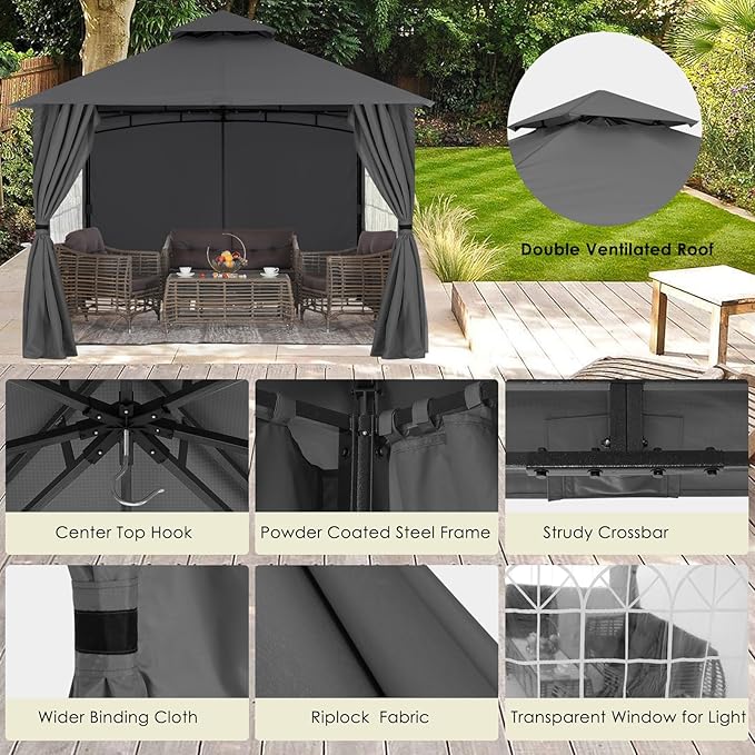 MASTERCANOPY Patio Gazebo Steel Frame Outdoor Gazebo with Windows Curtains (11x11,Dark Gray) MASTERCANOPY