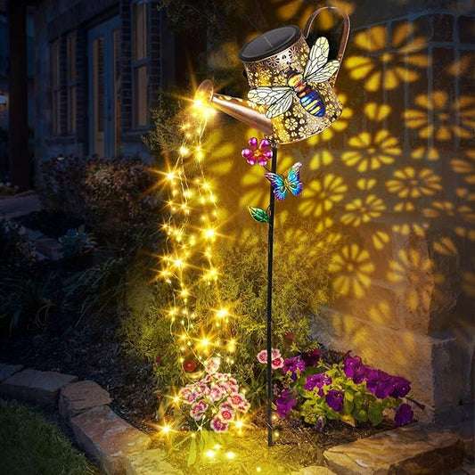Solar Watering Can with Lights Outdoor Garden, 41in Large Bee Garden Stake Lights, Waterproof Decoration for Yard Lawn Pathway, Gifts for Mom Grandma Women Birthday Gardening Gift Newinhome