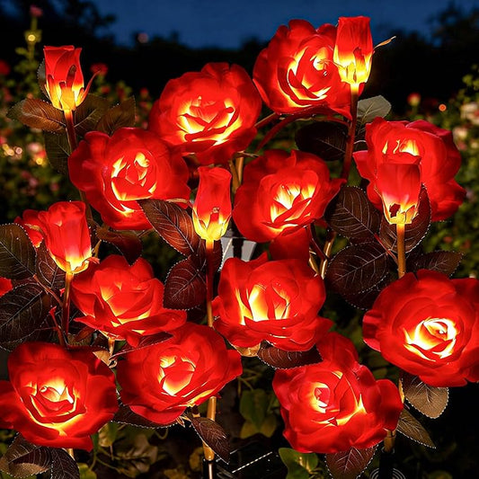 Brightown Outdoor Solar Flower Lights, 4 Pack Solar Garden Light with Larger & More Realistic Red Rose, Bigger Solar Panel, Waterproof Solar Lights Outdoor for Yard Garden Lawn Pathway Decoration Brightown